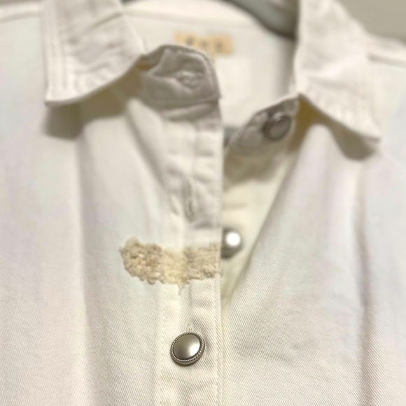 NWOT POL #17 One Piece Jean Jumpsuit Shorts Utility Romper, WHITE and KHAKI - M - Picture 15 of 15